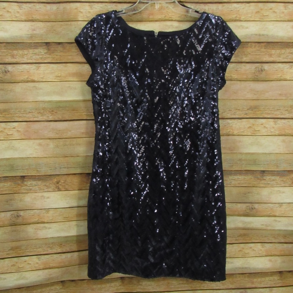 Eliza J Cap Sleeve Blue Sequin Crew Neck Mini Dress 12